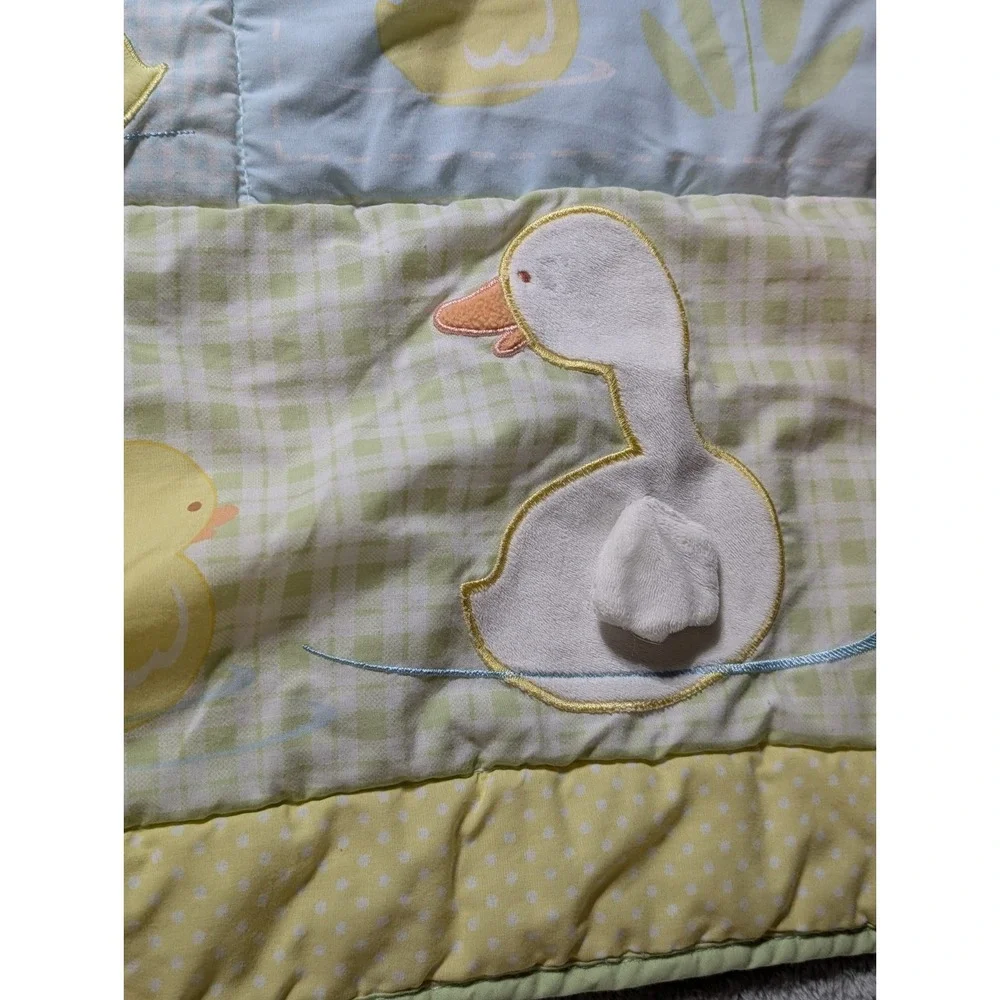 Vintage yellow and blue Duck and Duckling Baby Quilt